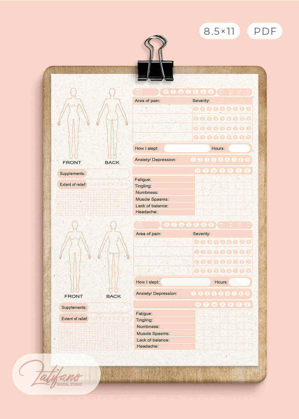 free Printable Pain Tracker for women