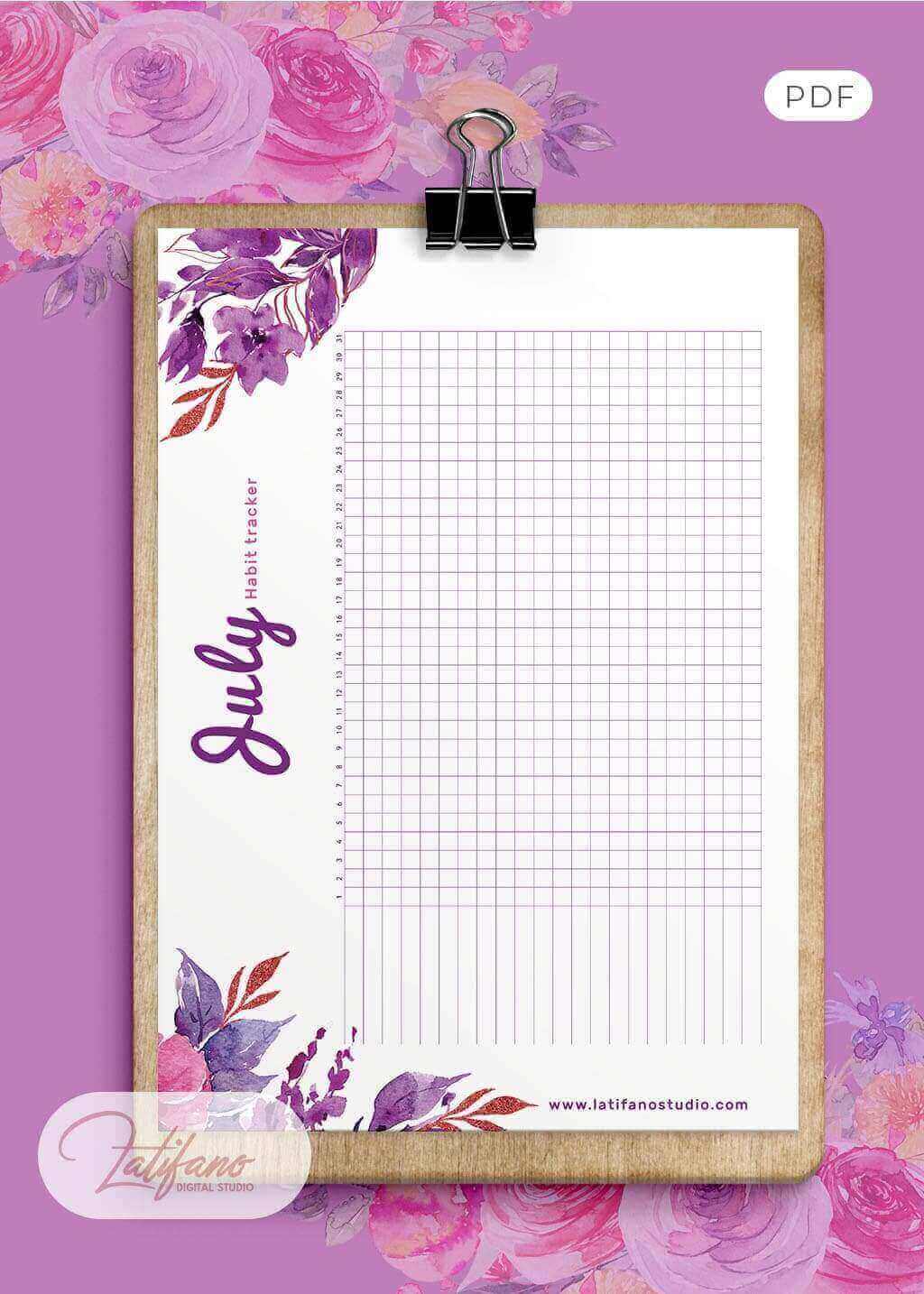 free printable Habit tracker page for July