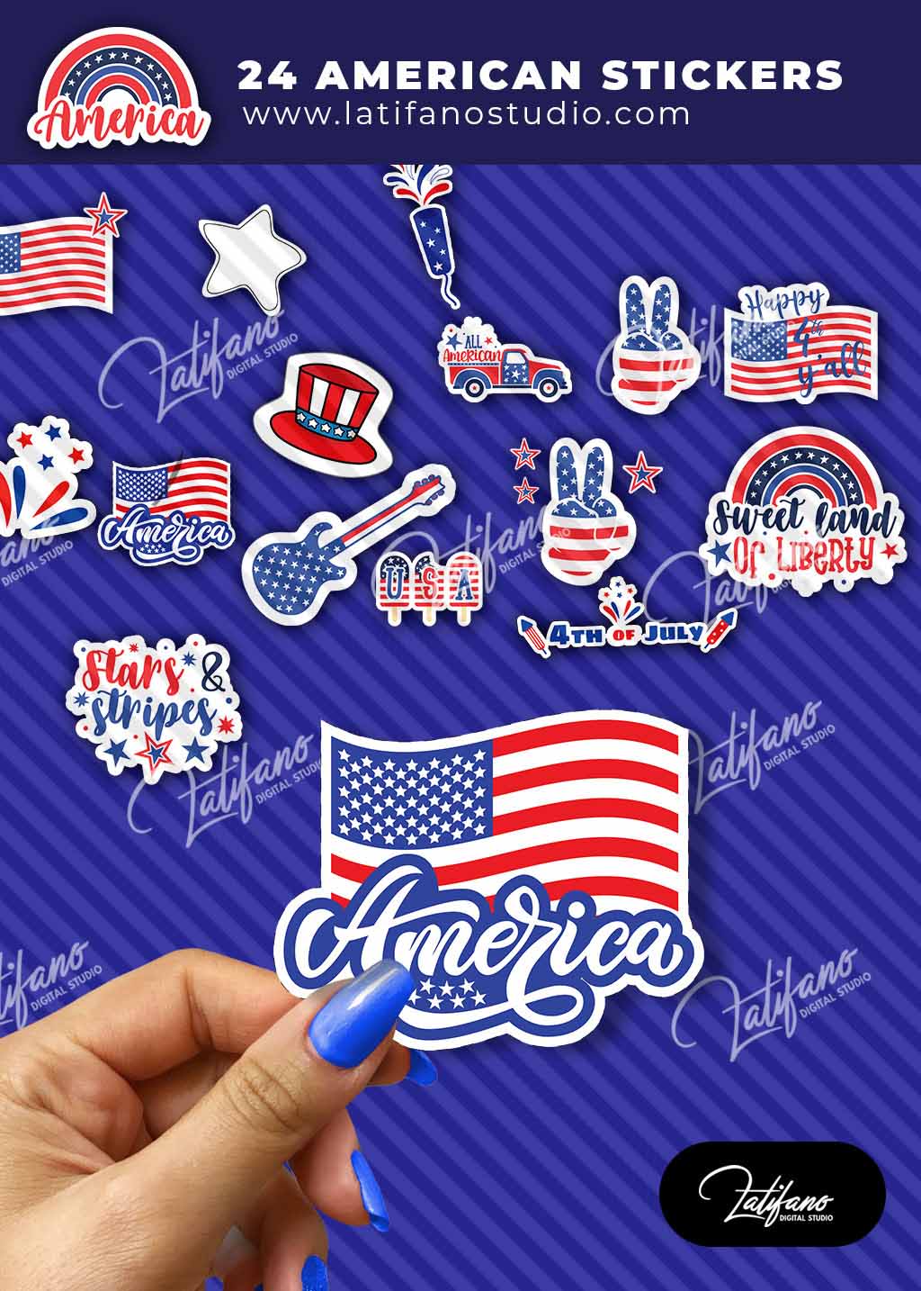 Patriotic Printable SVG and PNG Files Independence Day stickers-24 printable