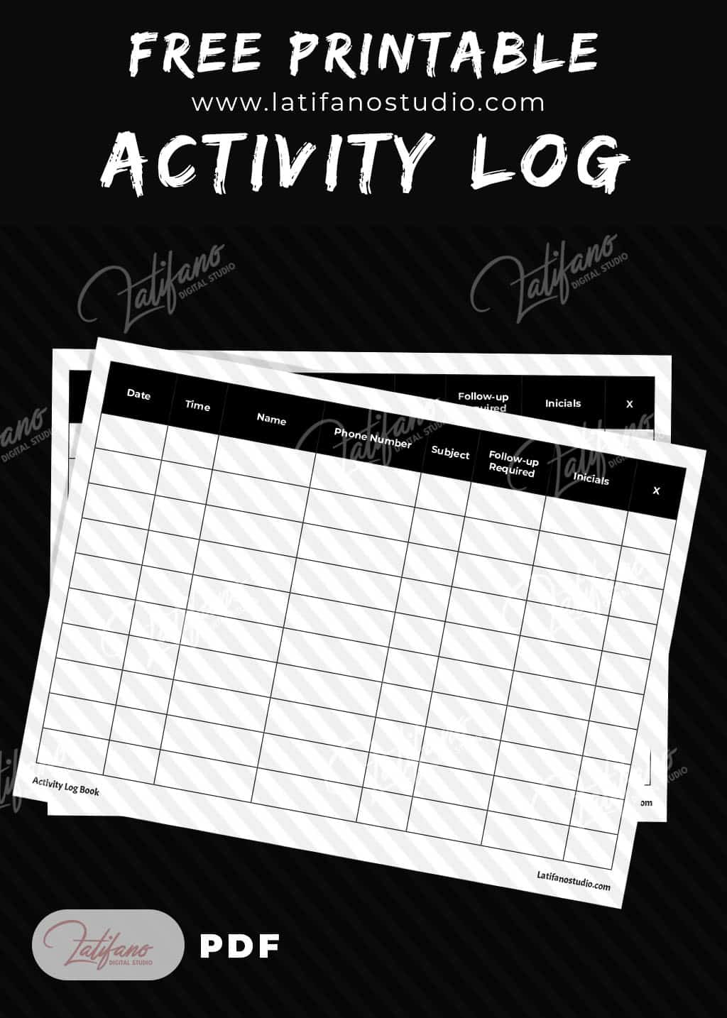 free Activity Log book