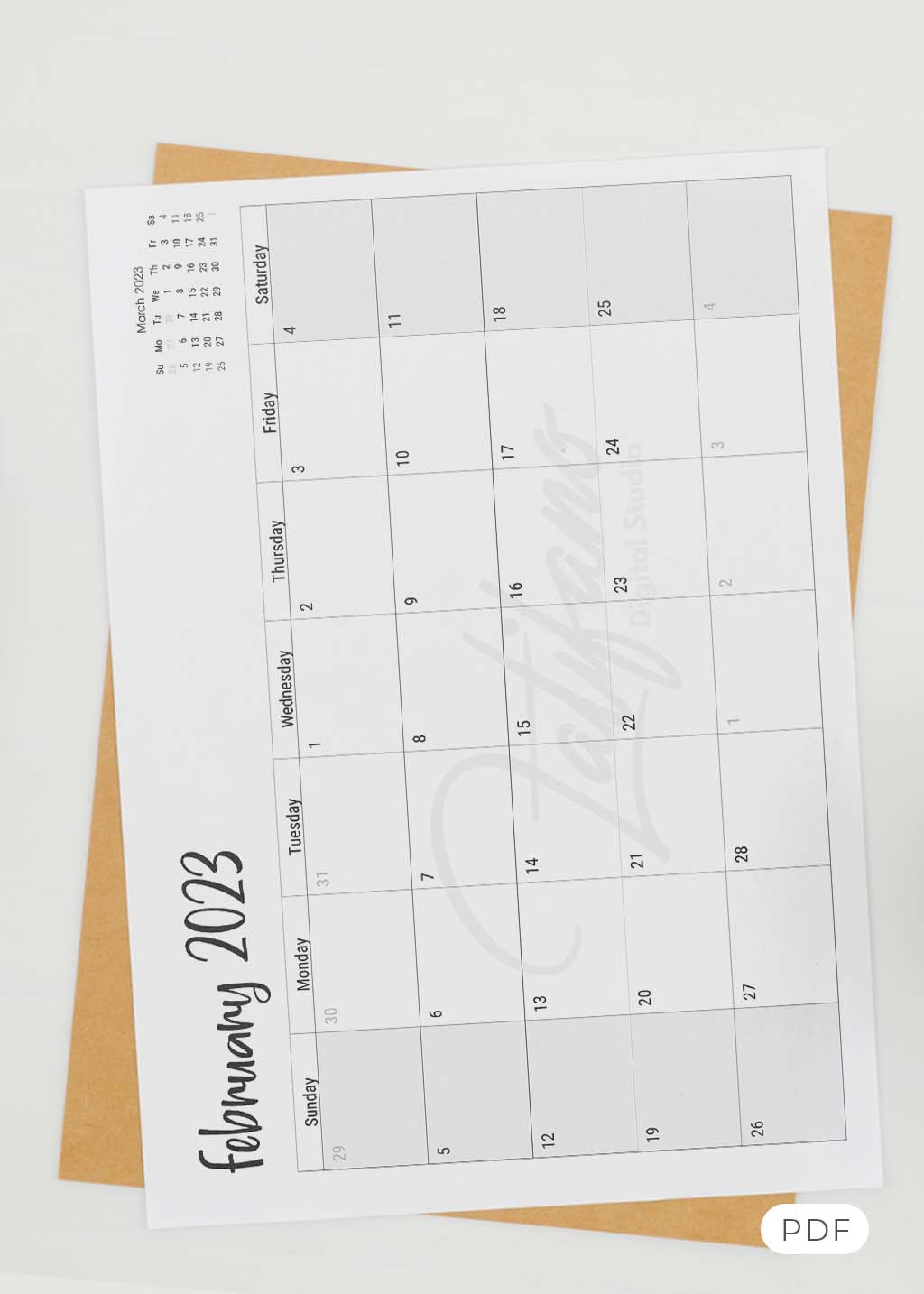 Blank Printable February 2023 Calendar