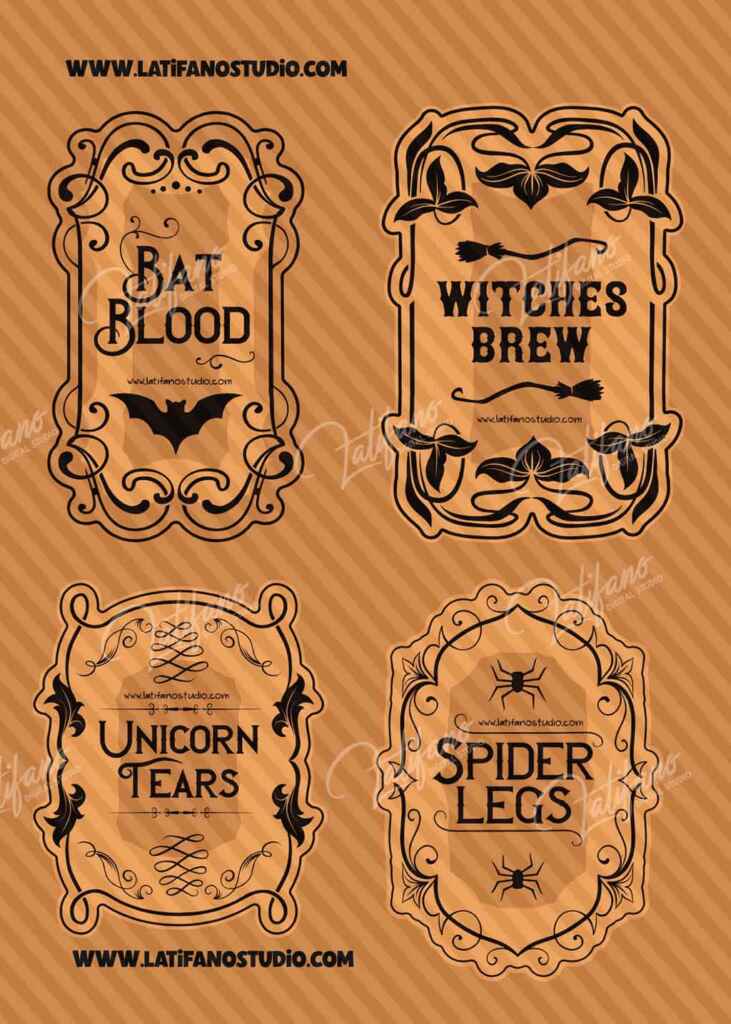 Vintage Free printable halloween apothecary labels