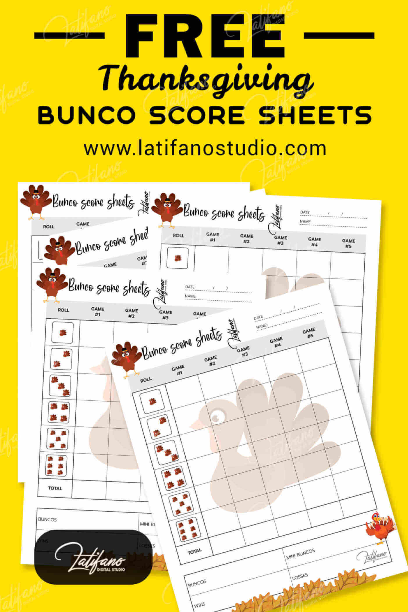 Free Printable bunco printable sheet for thanksgiving