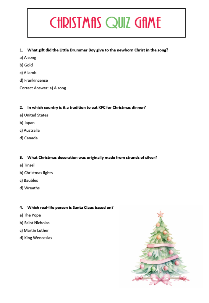 Free Christmas trivia printable