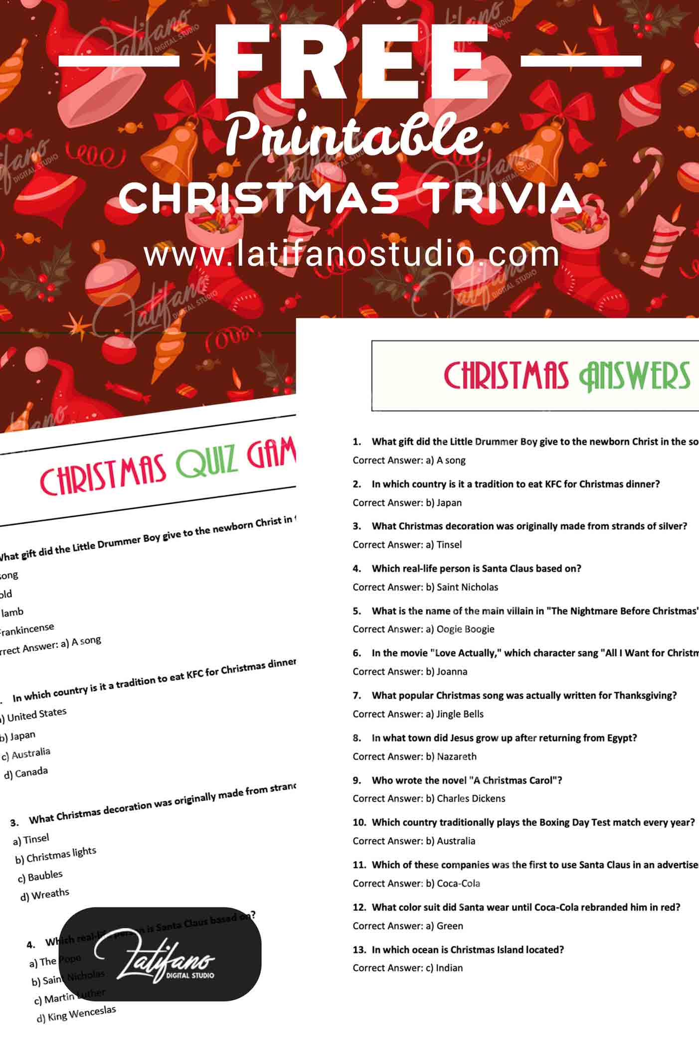 free Printable Christmas trivia game