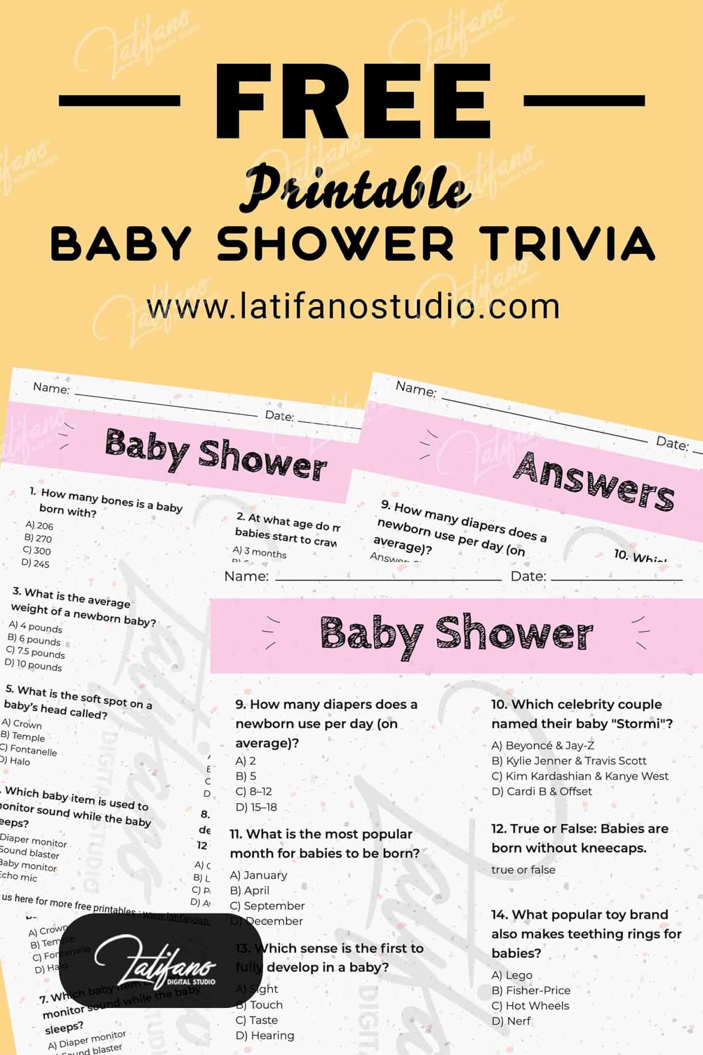 free printable Baby shower trivia game