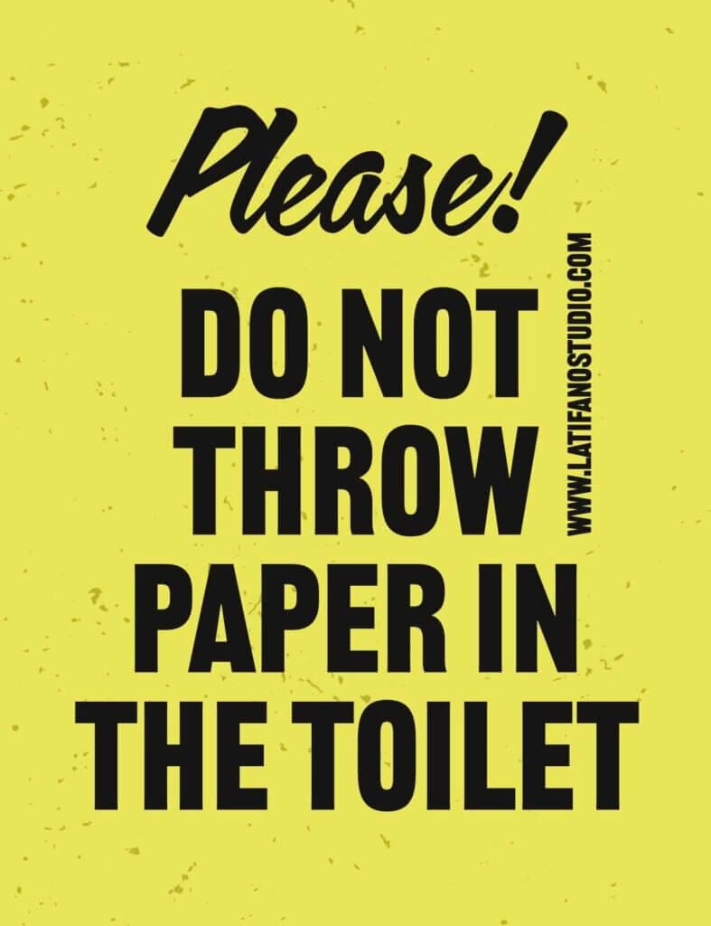 Do Not Throw Paper in the Toilet Sign in yellow, printable 8.5x11.